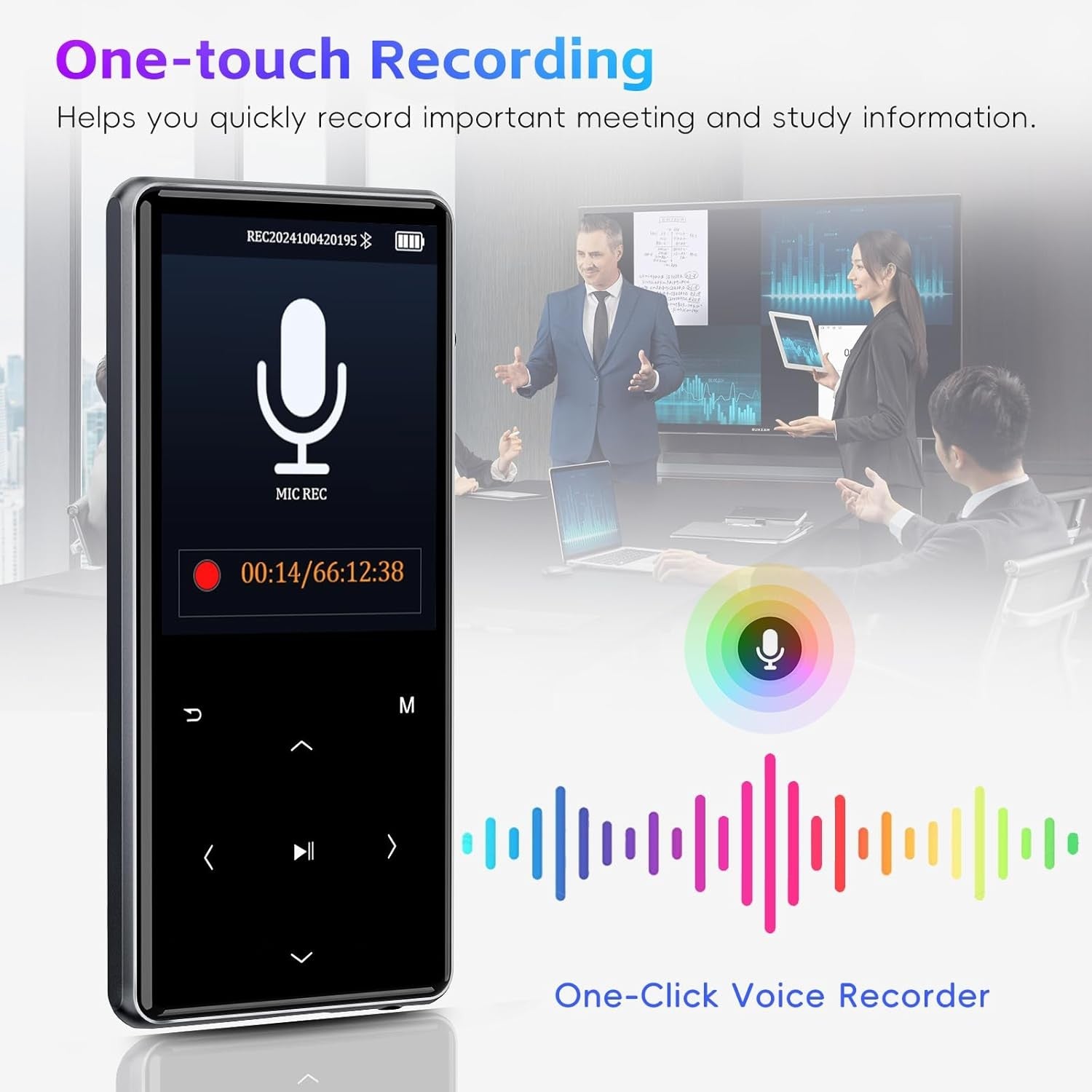 Bluetooth 5.0 64GB 2.4″ MP3 Player with Speaker, Voice Recorder & E‑Book