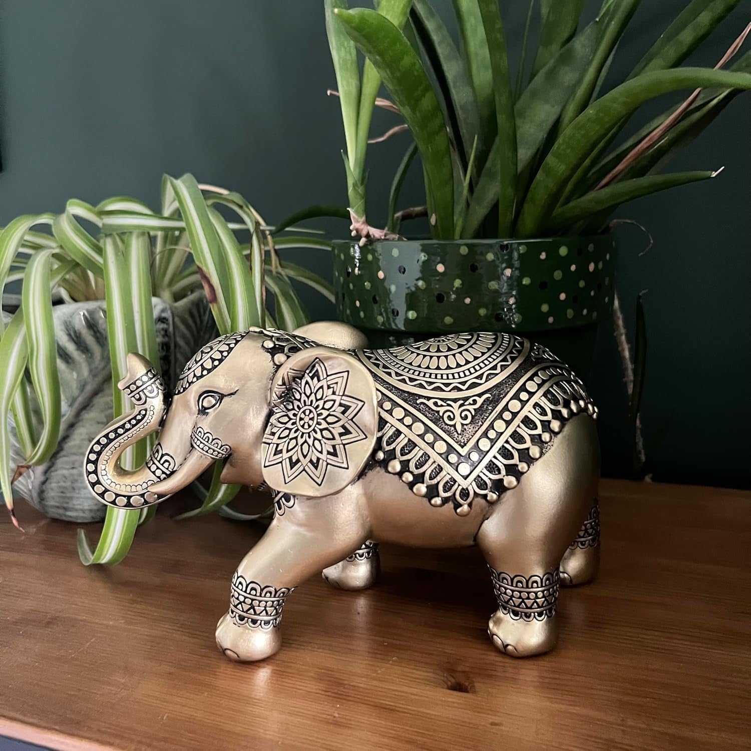 Golden Elephant Ornament Home Decor – Elegant Gold Figurine Resin Statue Gift
