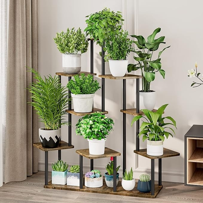9 Tier Black Metal Plant Stand Indoor Corner Tall Flower Shelf Display Rack