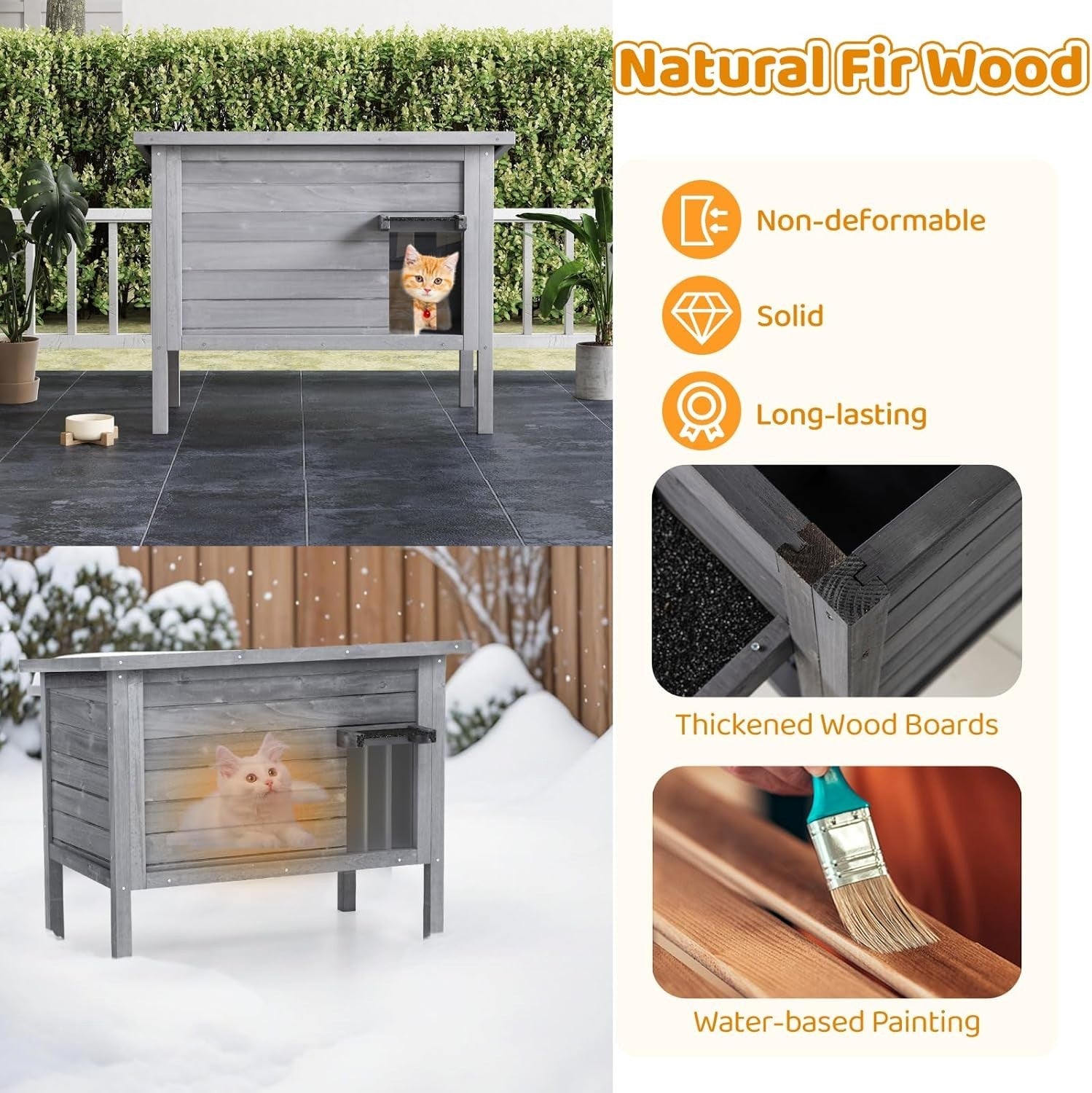 Outdoor Insulated Cat House Weatherproof Wooden Shelter for Feral Cats