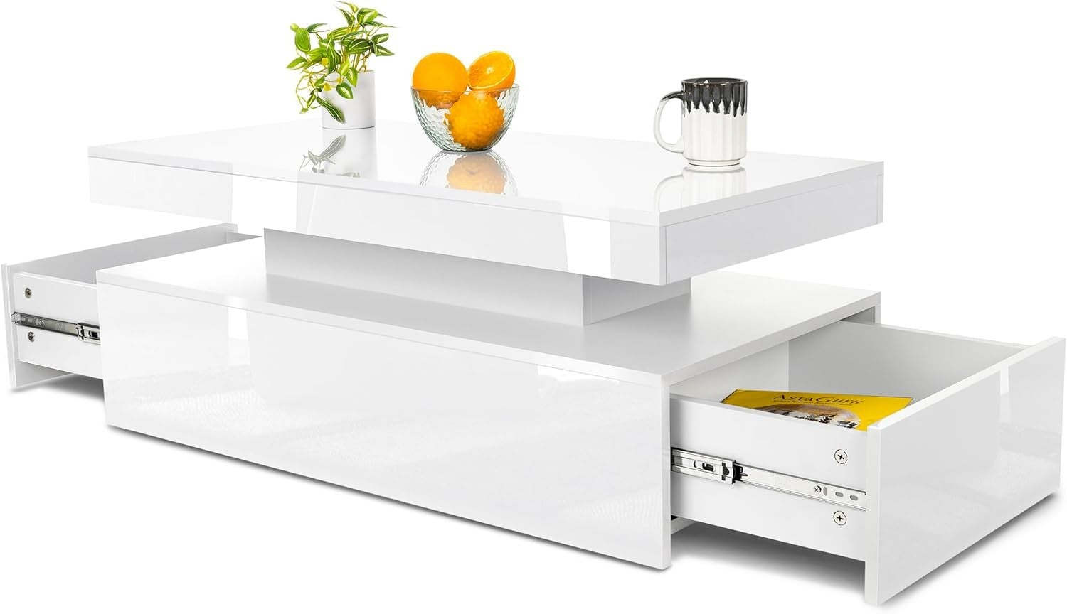 Modern White LED Coffee Table with 2 Drawers & RGB Lights 94x47x38cm