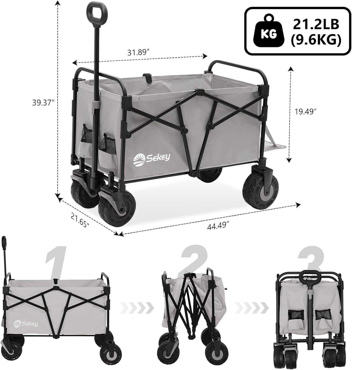 Grey 332L Folding Camping Wagon 350lb Heavy Duty All Terrain Festival Trolley