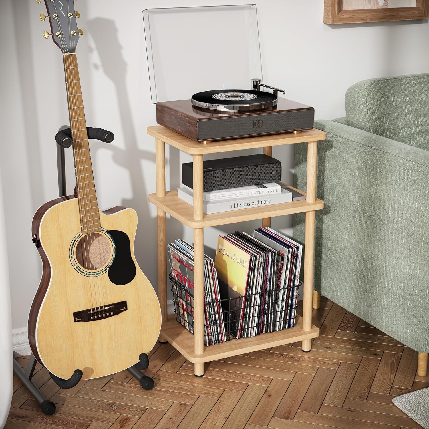 Slim 3-Tier Side Table with Storage Shelf – Small Space Bedside Nightstand
