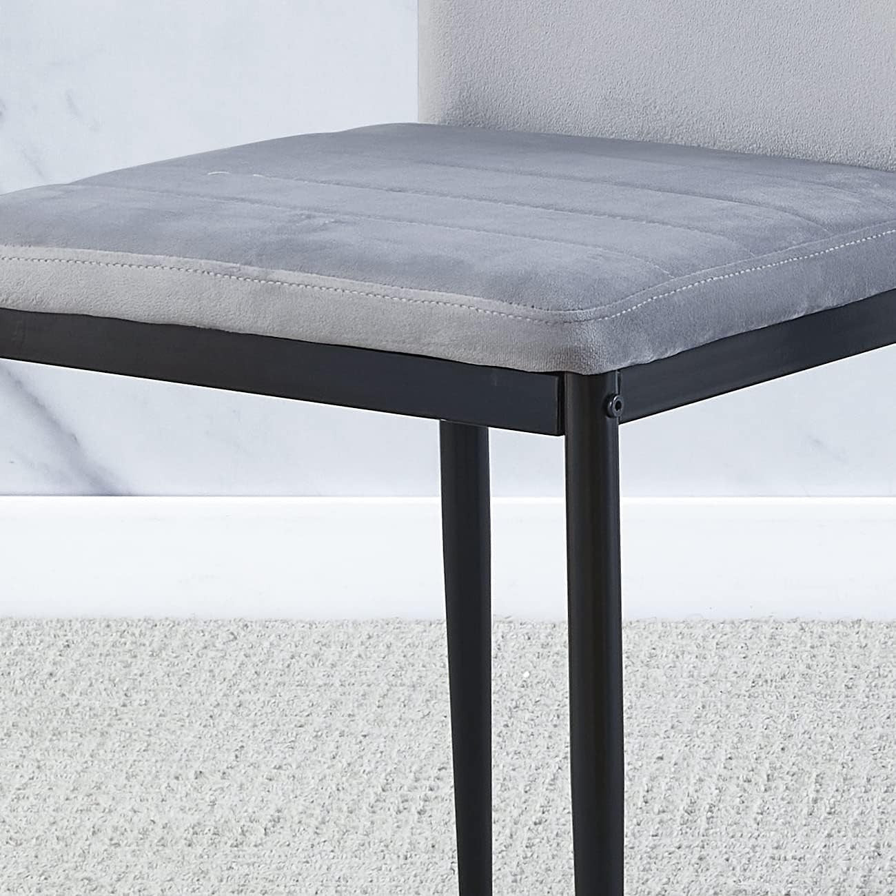 Compact Round Glass Dining Table with 4 Grey Velvet Chairs | Kitchen Set