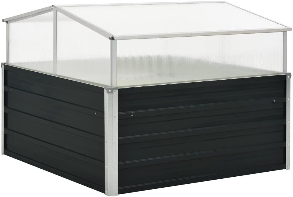Outdoor Garden Greenhouse Raised Planter Bed Anthracite Steel 100x100x77cm