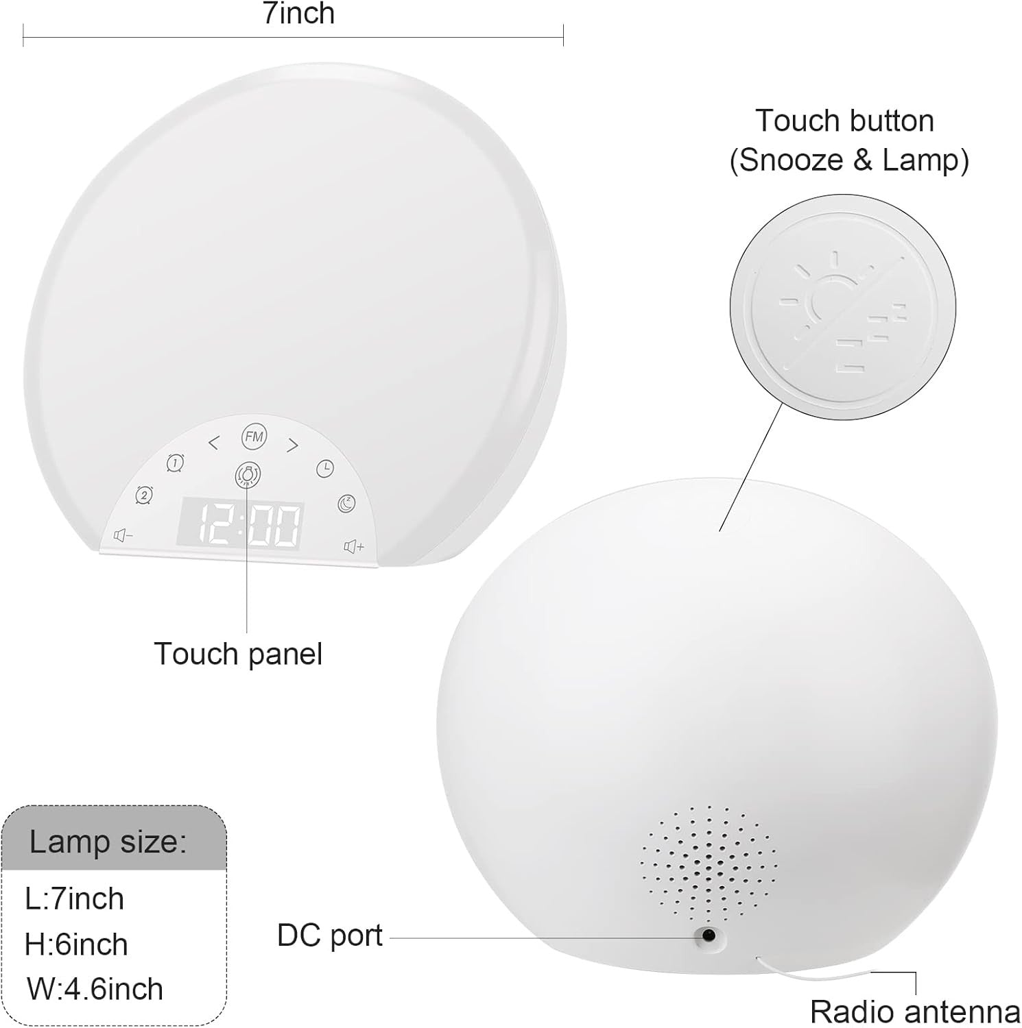 Sunrise Alarm Clock Wake Up Light Double Alarm Night Light for Kids Adults