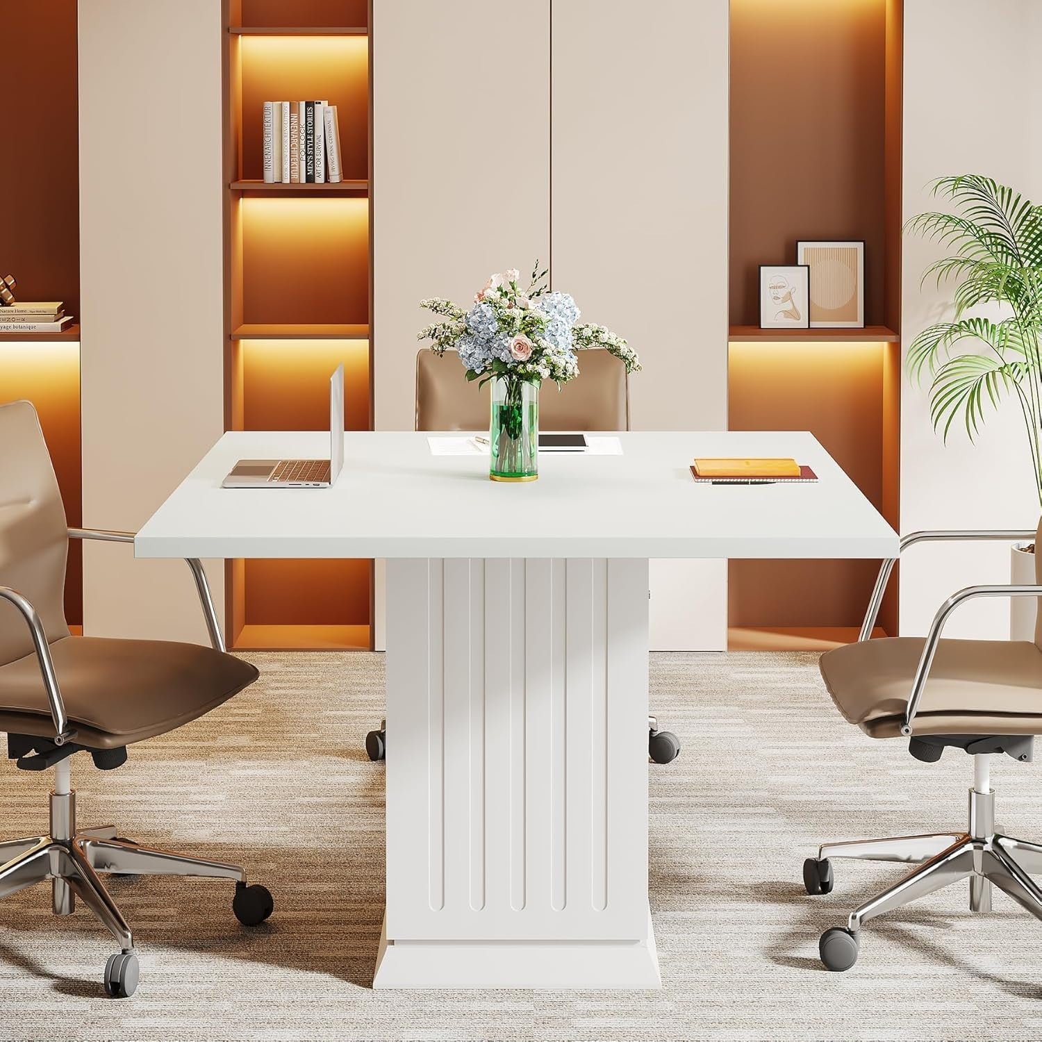White 90cm Square Conference Table – Modern Small Meeting Table for 4