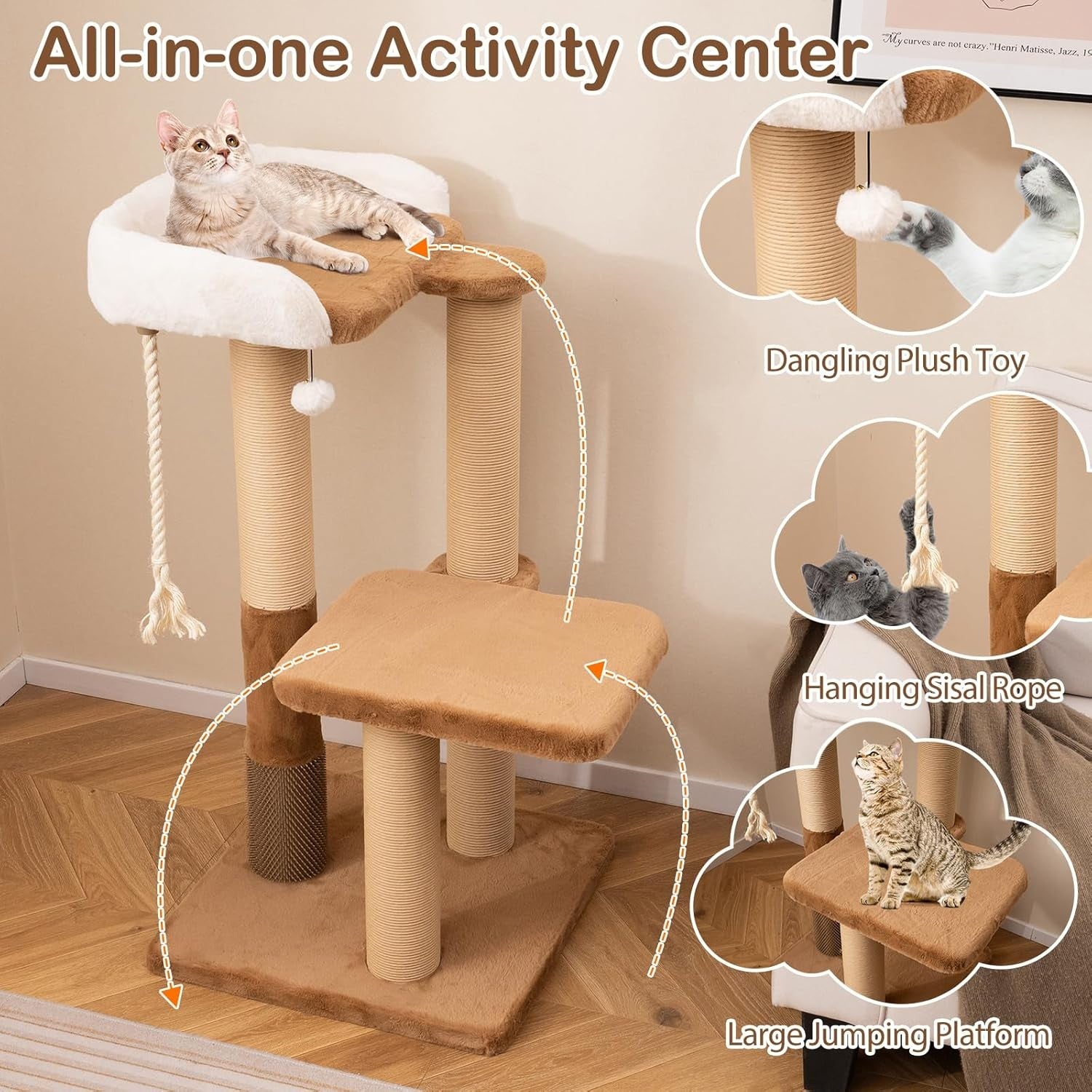 Cat Tree 112cm Multi Level Tower Plush Perch Scratching Posts Indoor Cats