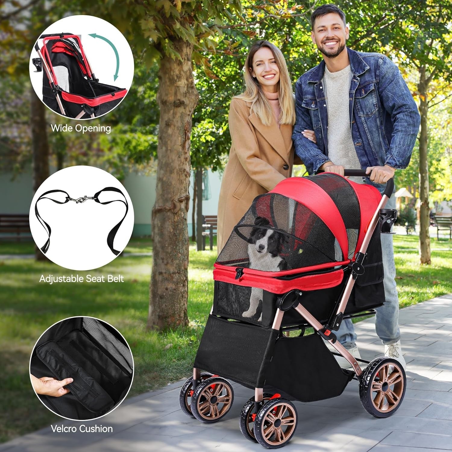 Foldable Dog Pram Pet Buggy Reversible Push Handle EVA Wheels 22kg