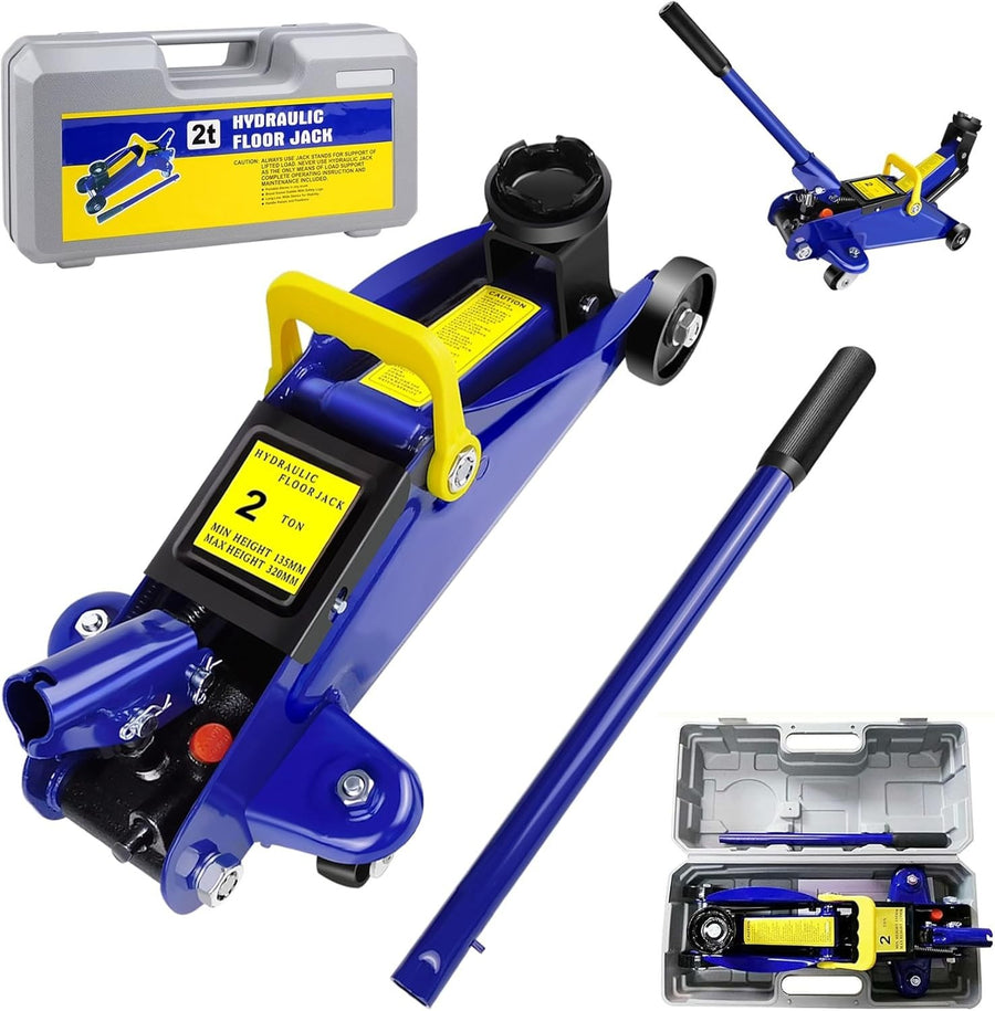 2 Ton Low Profile Steel Trolley Jack 135–320mm Long Handle Car Van Lift Blue