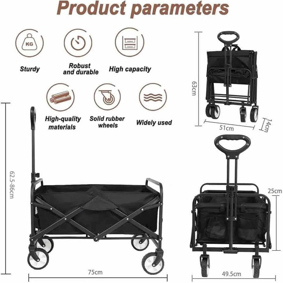 150kg Foldable Festival Trolley Heavy Duty Camping Wagon w/ Adjustable Handle