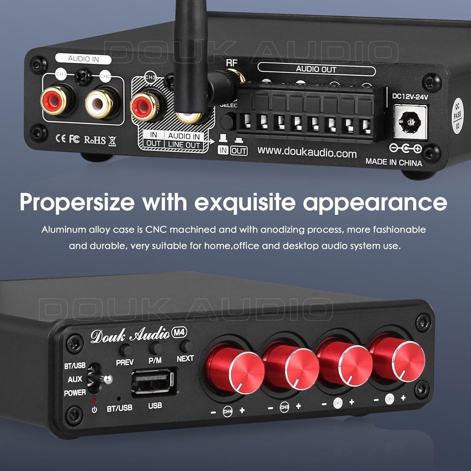 Bluetooth 5.0 HiFi Stereo Amplifier 4 Channel 50W x4 USB RCA