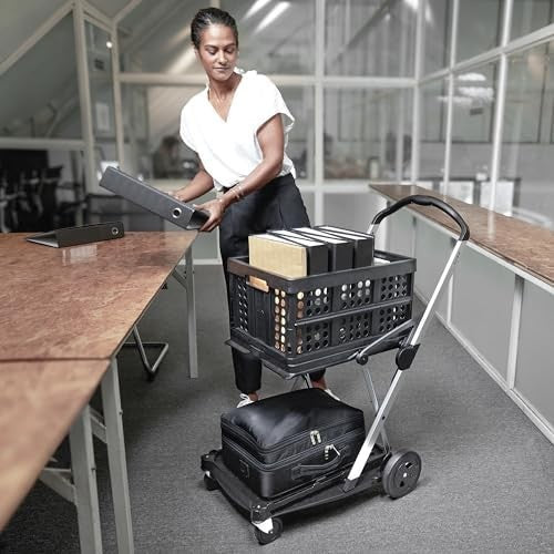 Premium Red Folding Cart Mobile Utility Trolley with 2 Boxes