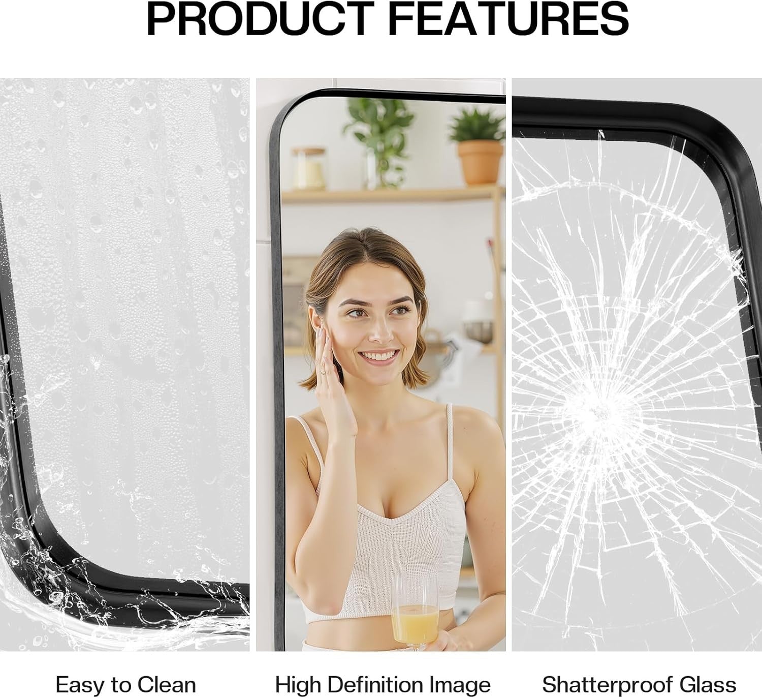 Modern Wall Mirror 100x75cm Black Framed Bathroom Mirror for Home Décor