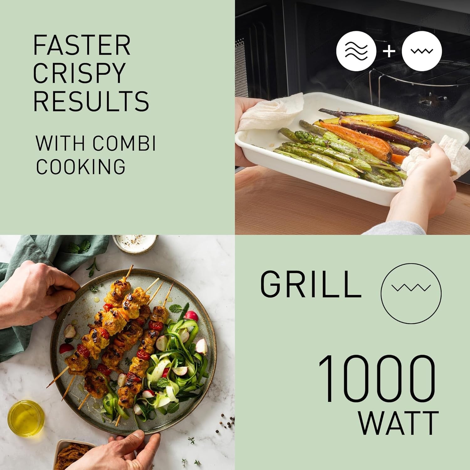 20L Grill Microwave 800W 1000W 9 Auto Programmes Silver LED