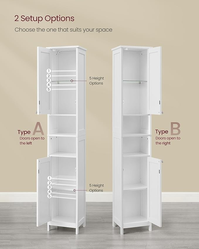 Slim Tall Bathroom Cabinet with Lights, Adjustable Shelves, Modern Storage Unit