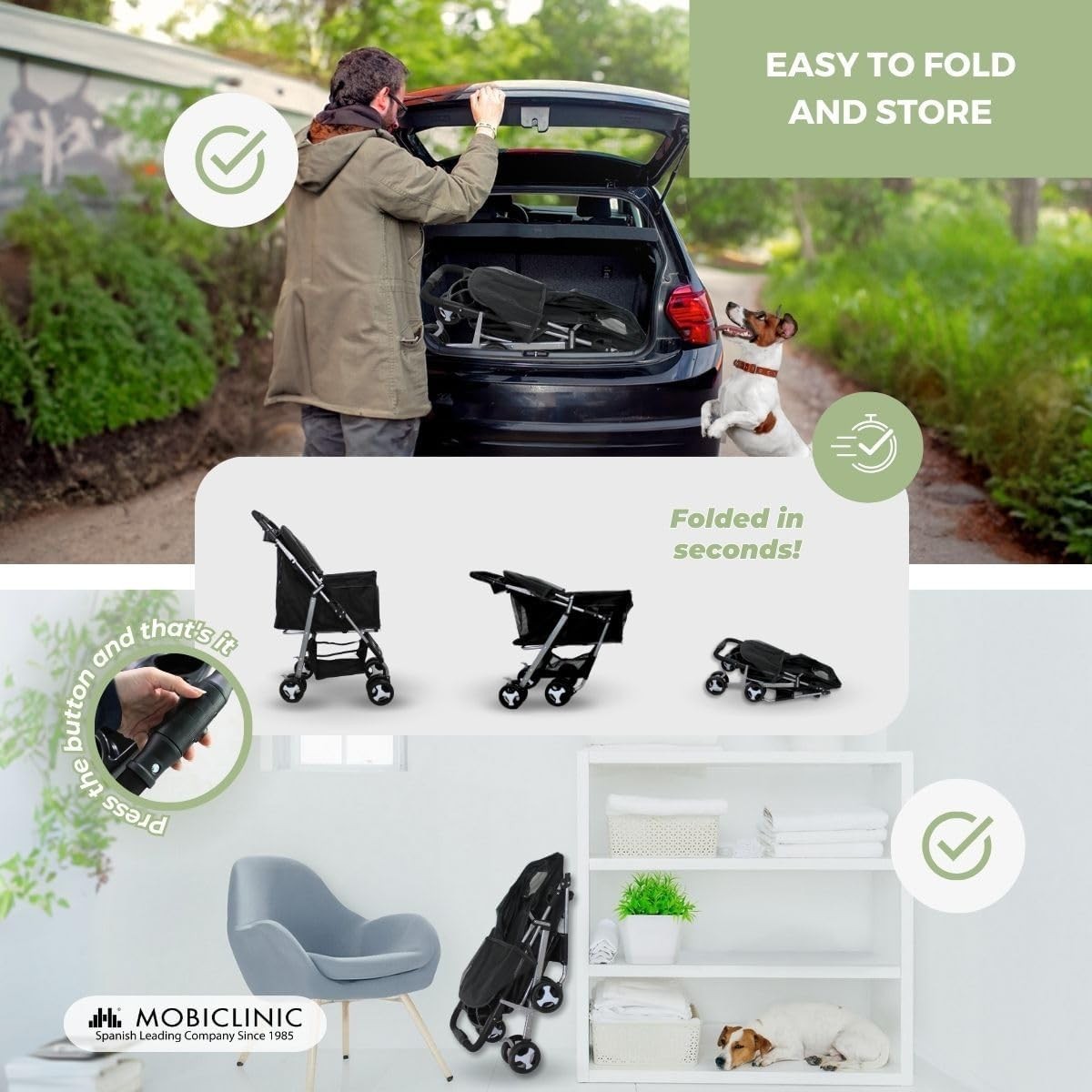 Small Dog Pet Stroller Foldable Pram 360 Swivel Wheels XXL Basket