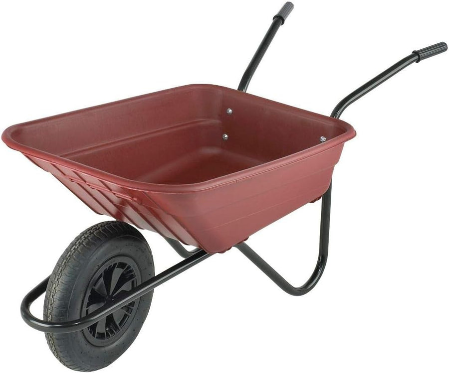 90L 1-Wheel Wheelbarrow Burgundy – Pneumatic Tyre w/ PP Tray 125kg Capacity