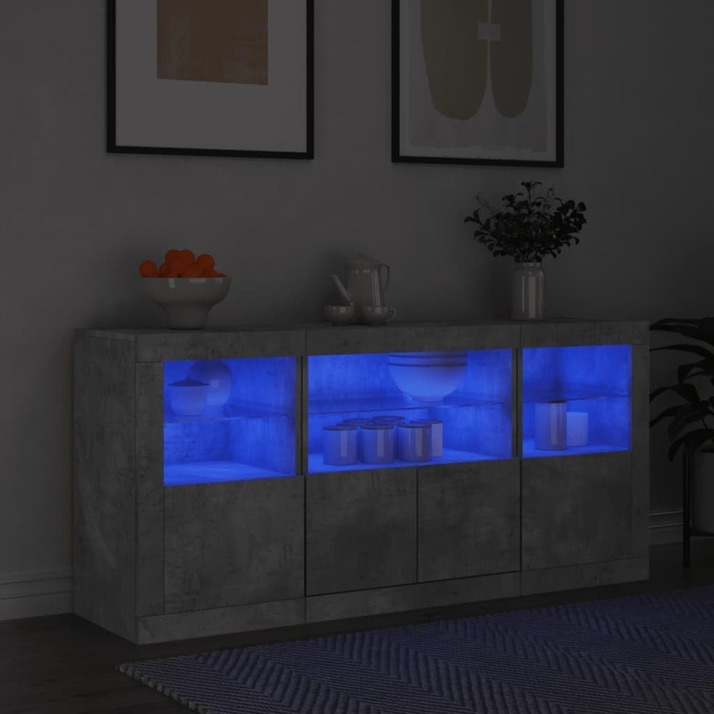 Concrete Grey Sideboard with RGB LED Lights, Storage & Modern Living Room