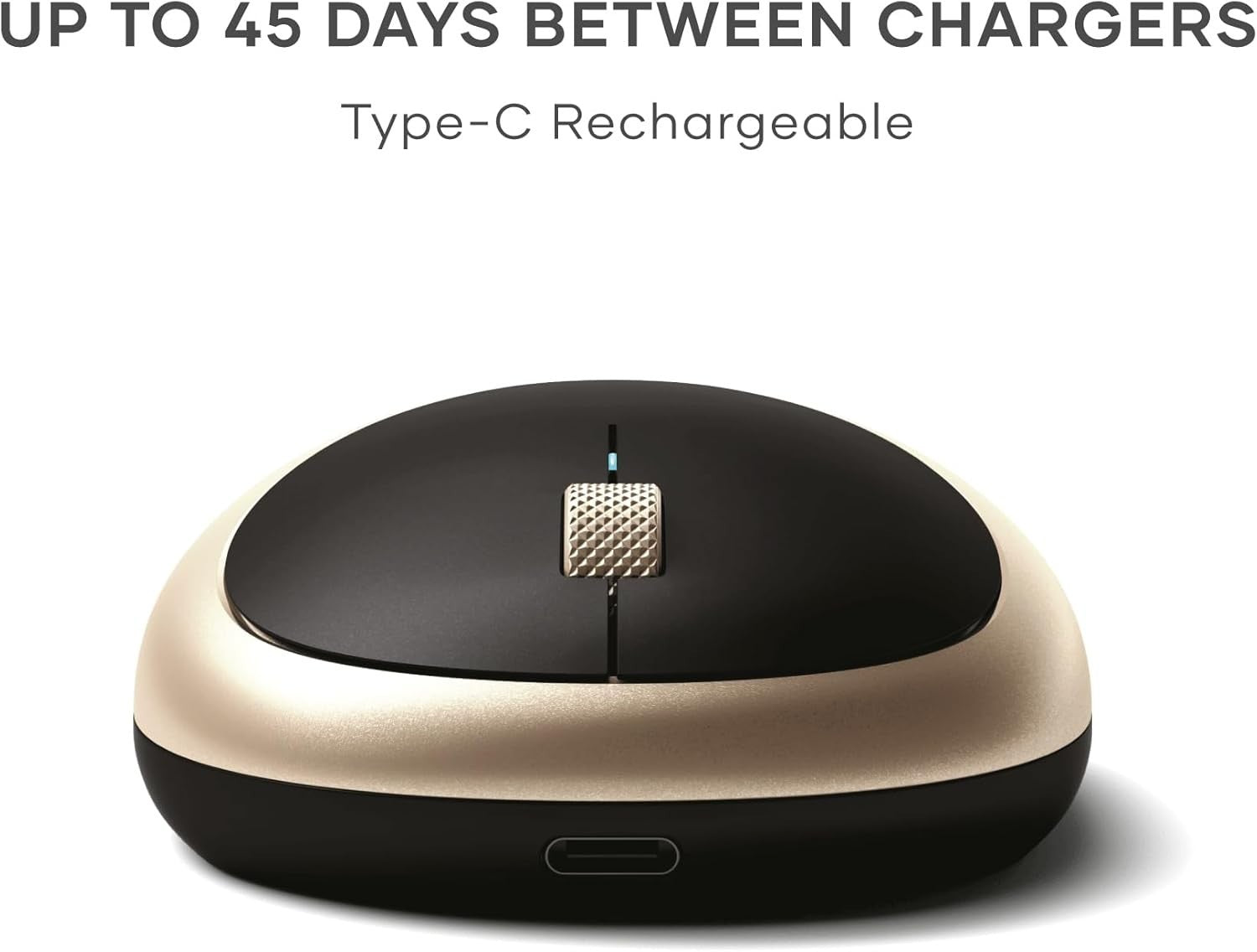 Wireless Bluetooth Mouse USB-C Rechargeable Gold Aluminium Slim Silent Clicks