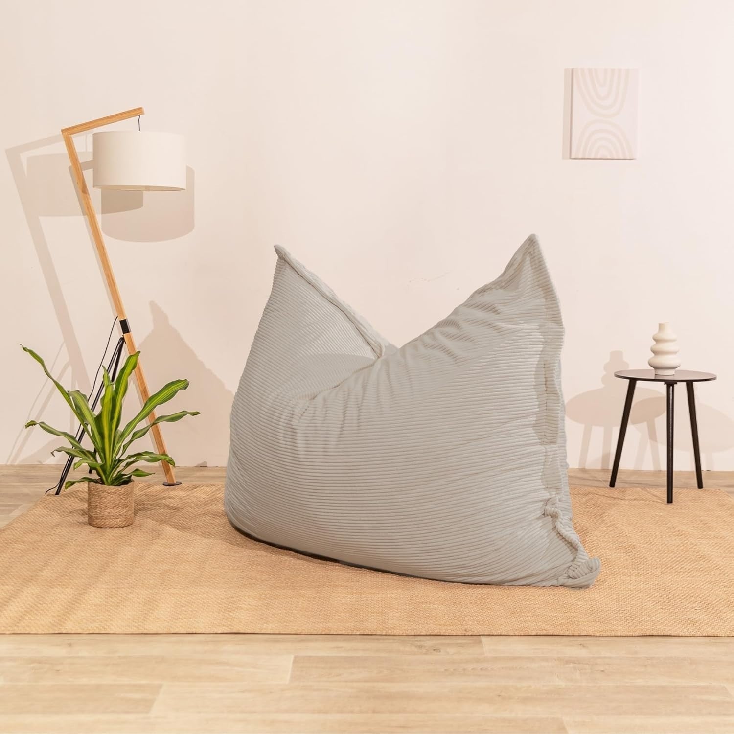 XXL Foam Bean Bag Light Grey Sofa for Adults-Kids Corduroy Floor Seat 180x140cm