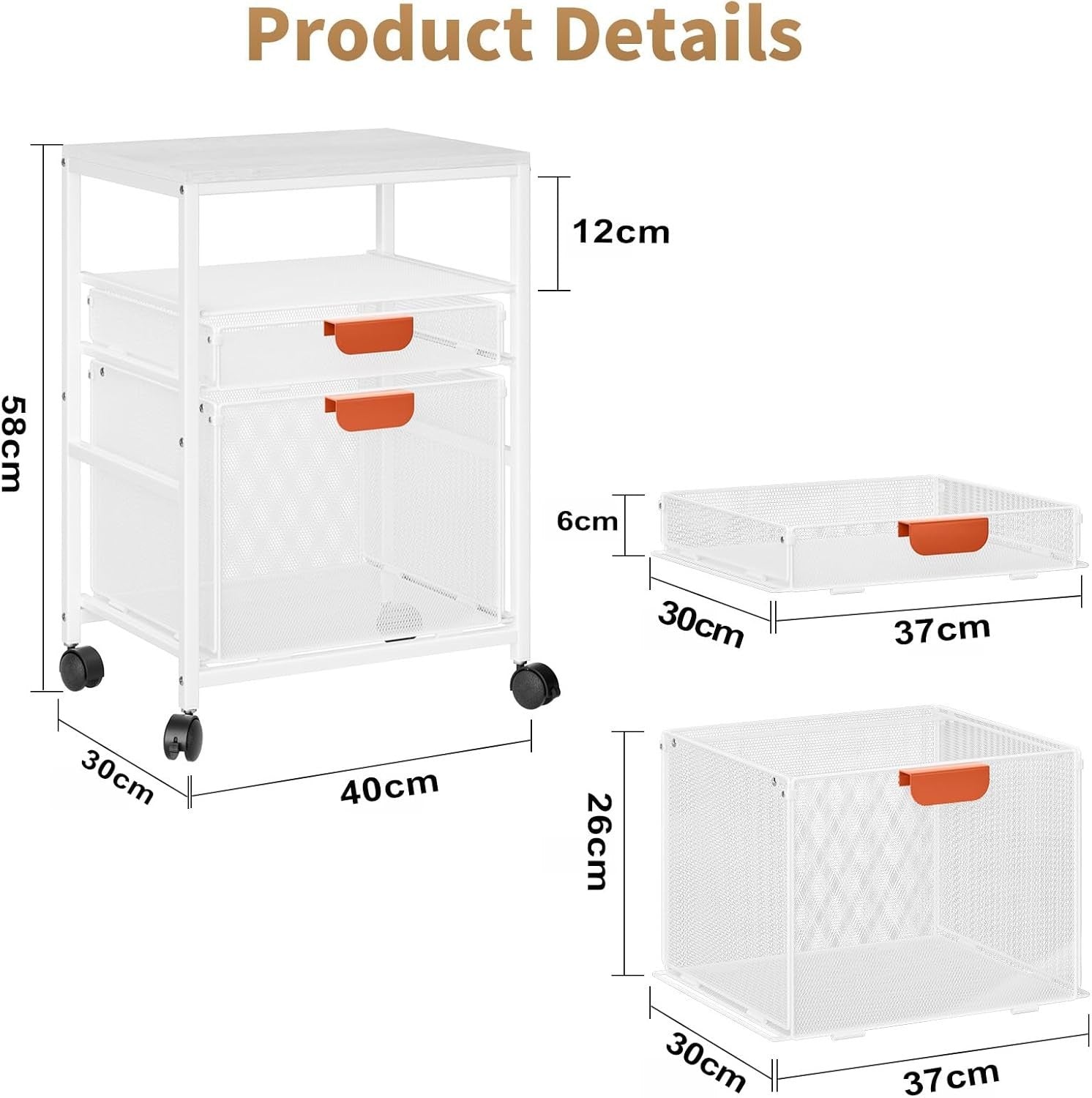 Rolling Printer Stand File Cabinet Storage Cart Drawers Office Trolley