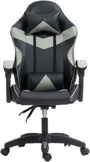 Ergonomic Grey Gaming Chair Swivel Faux Leather Adjustable Lumbar Office