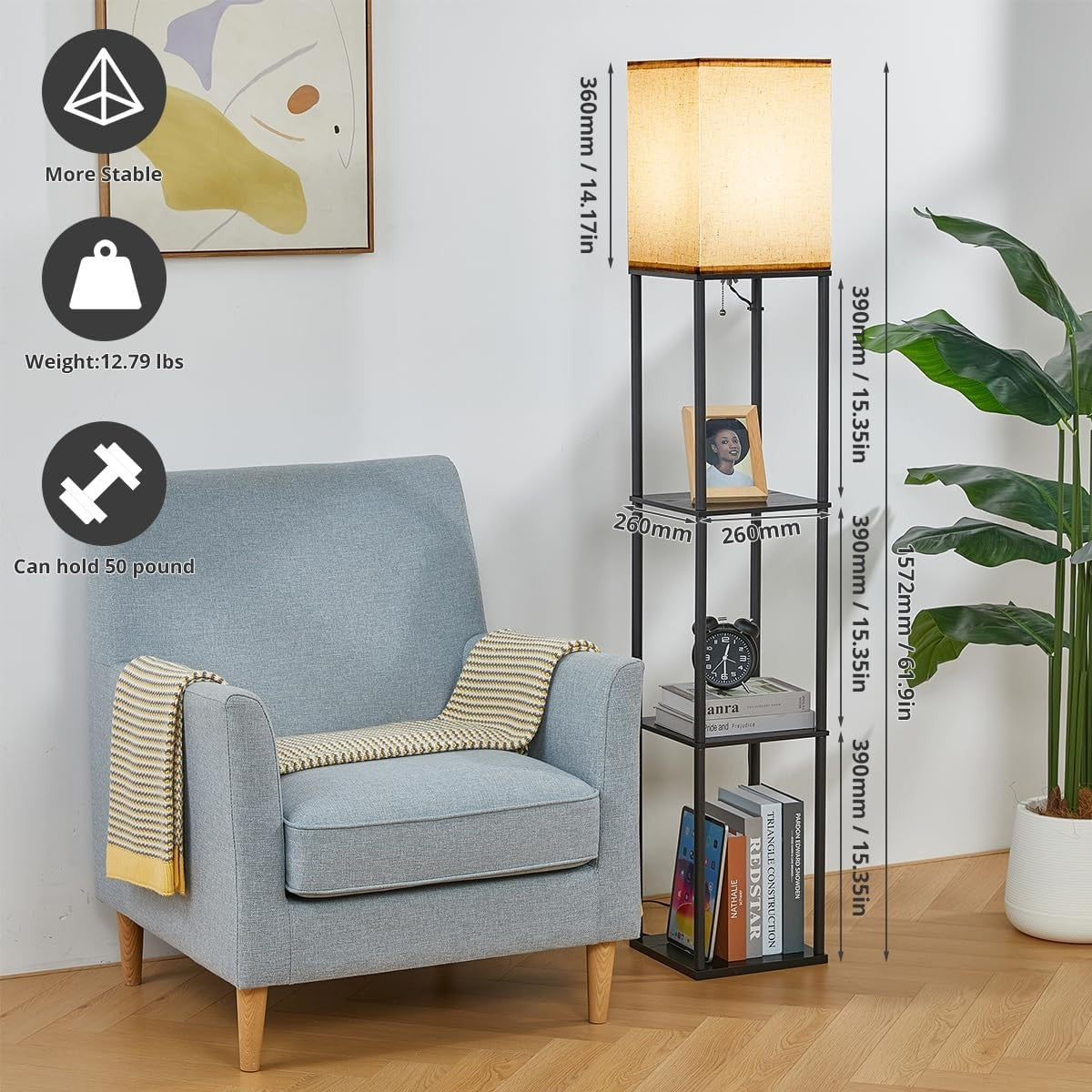 LED Floor Lamp with Shelves Dimmable Standing Light for Living Room