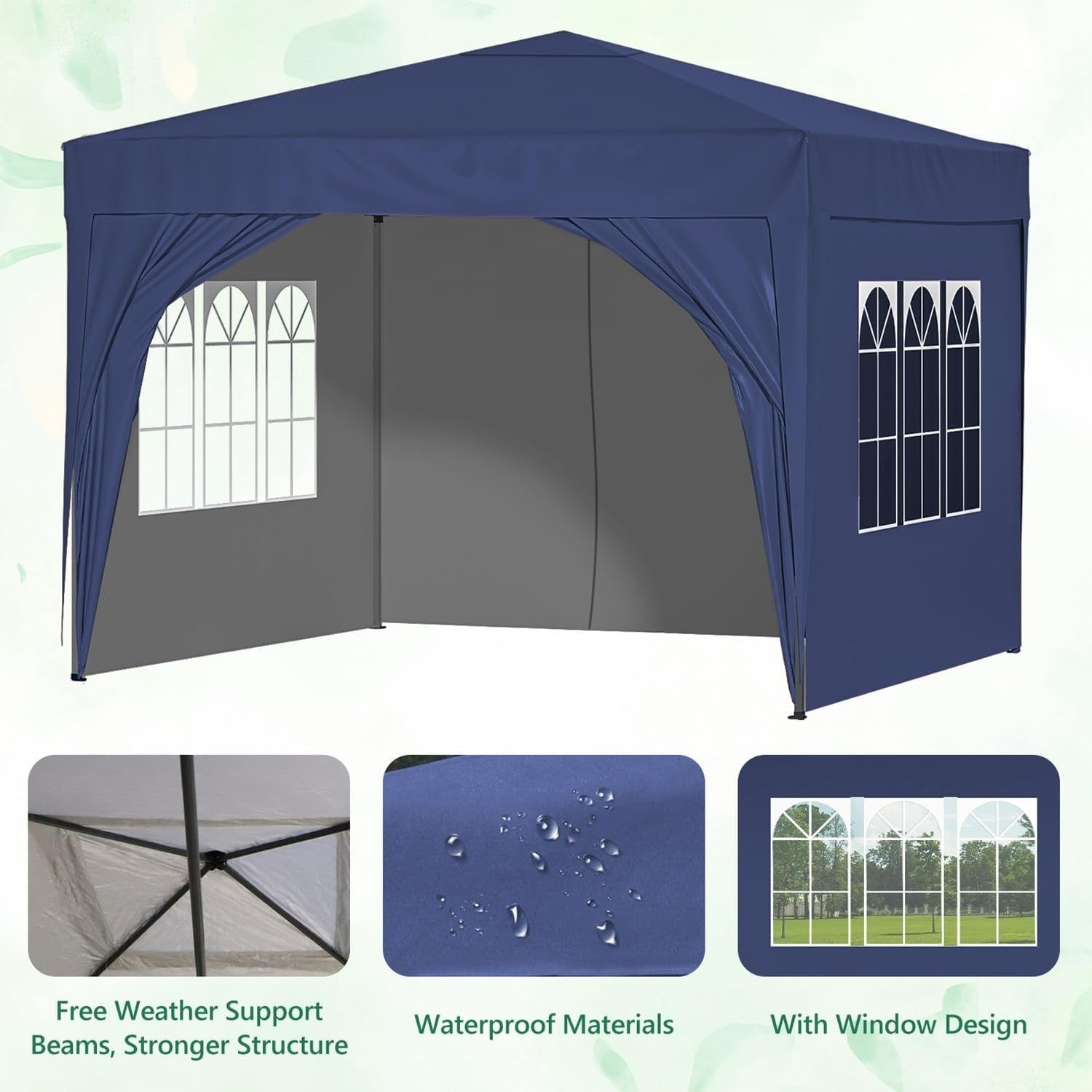 3x3M Pop Up Gazebo With Sides Waterproof Garden Party Tent Black Outdoor