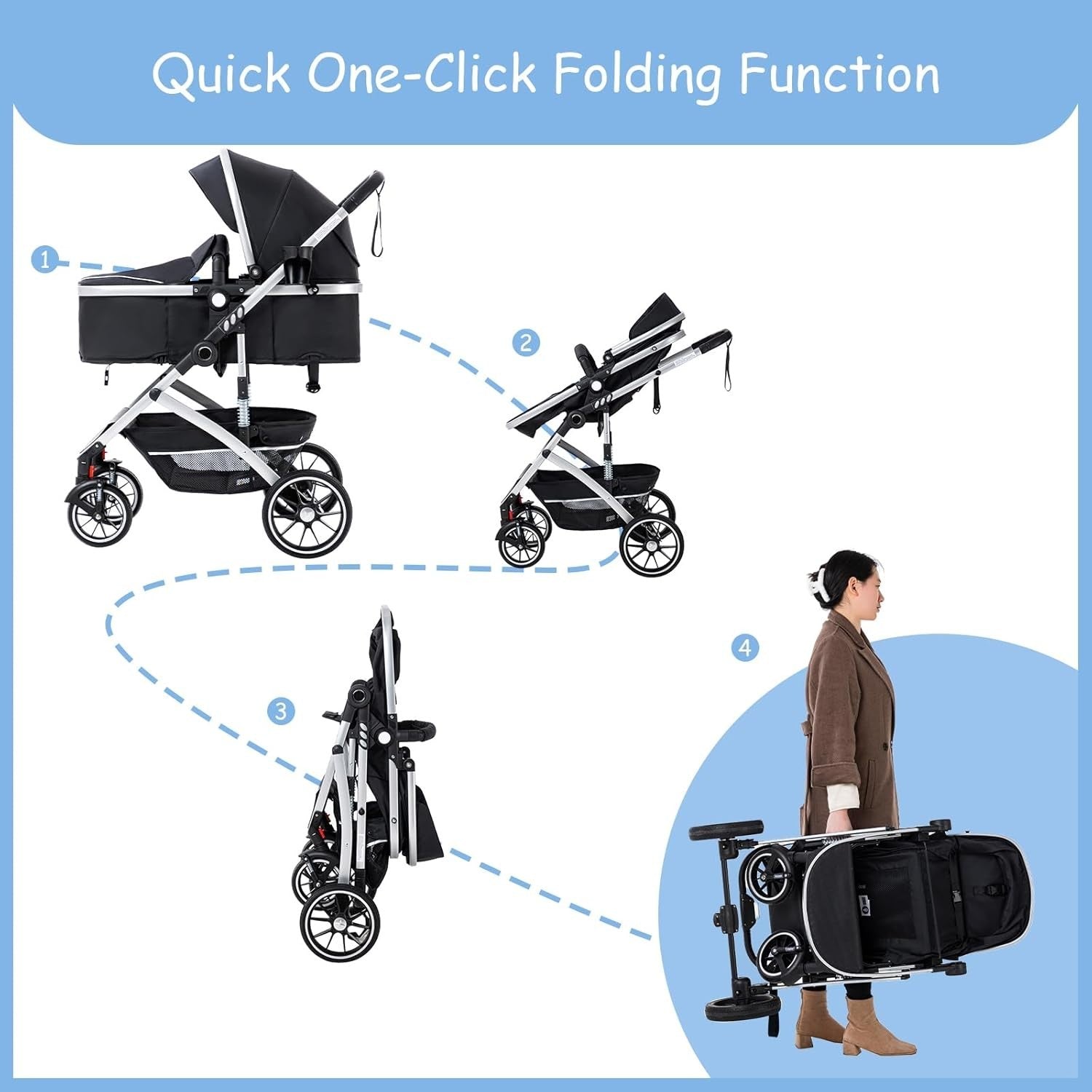 3 in 1 High Landscape Travel System Pram Pushchair Car Seat 22kg Beige