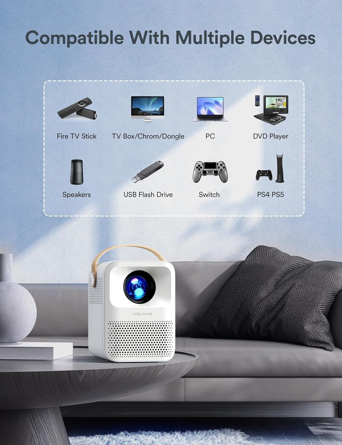 4K Mini Projector 1080P WiFi Bluetooth 200" Portable Home Theater