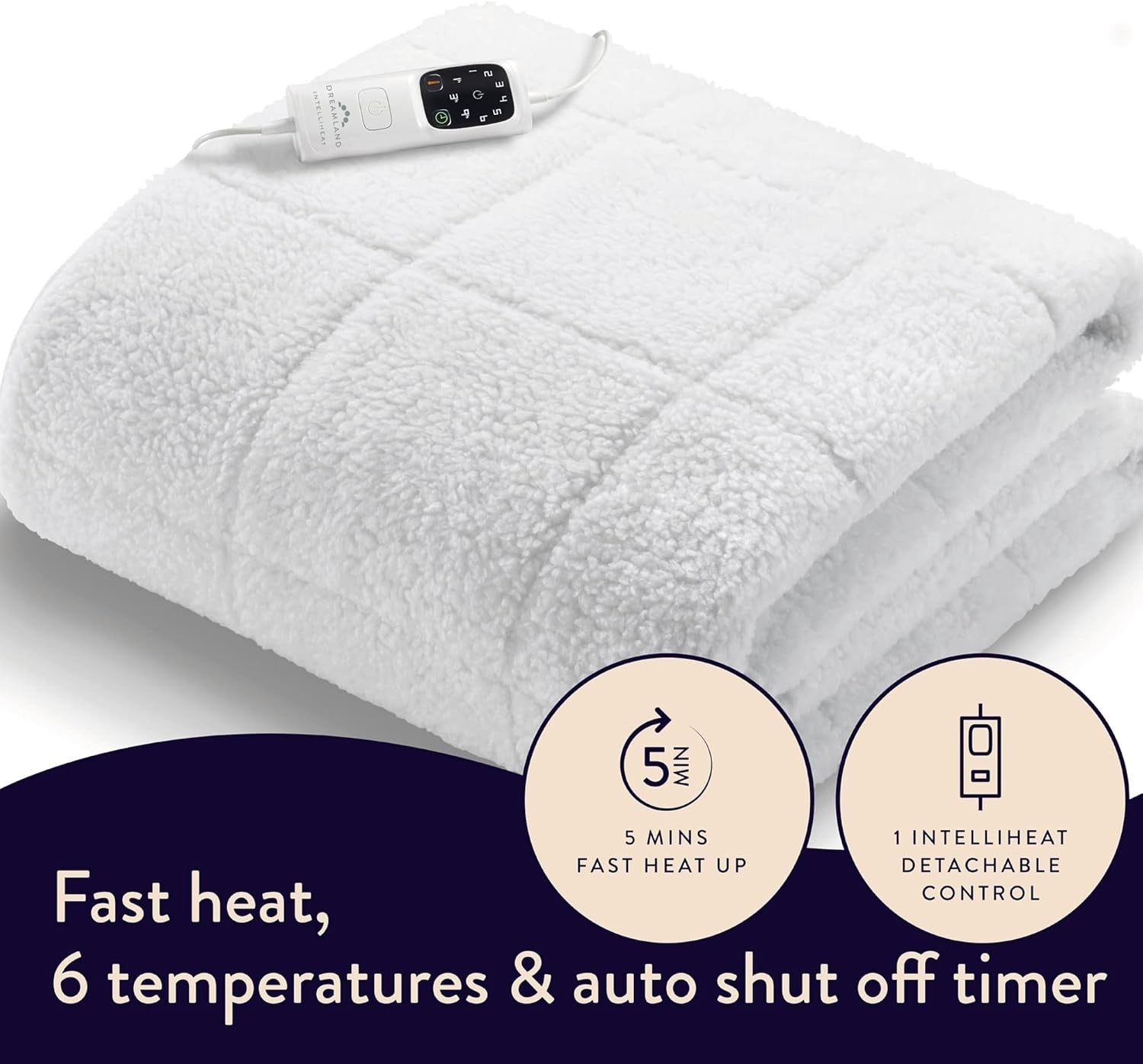 Electric Heated Underblanket Single Scandi Sherpa Fast Heat Timer Washable
