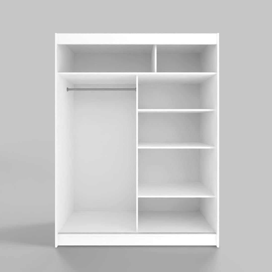 Modern Sliding Mirror Wardrobe 150cm White Storage Closet Bedroom