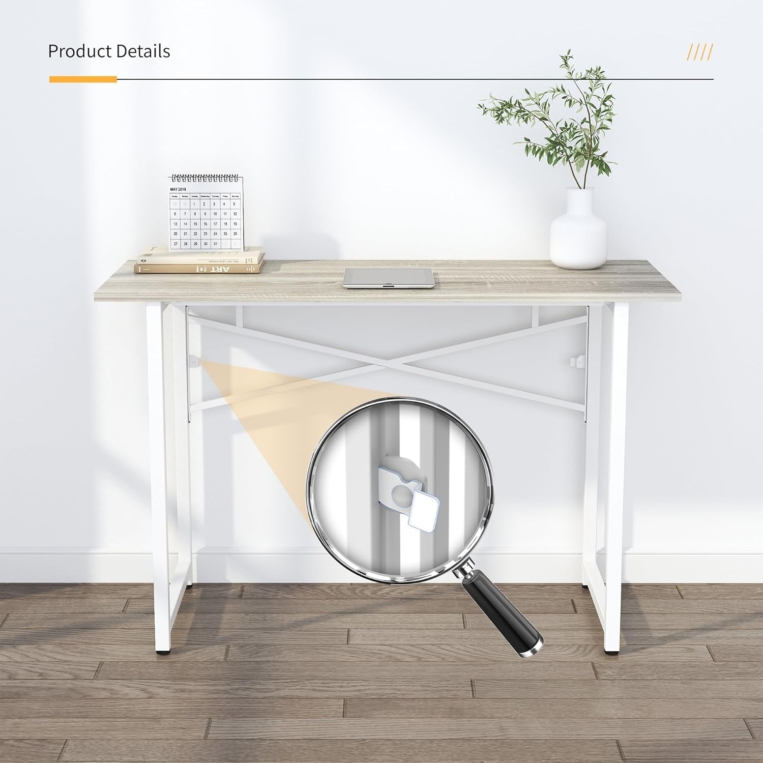 Beige Folding Desk 120cm No Assembly Required Home Office Computer Table