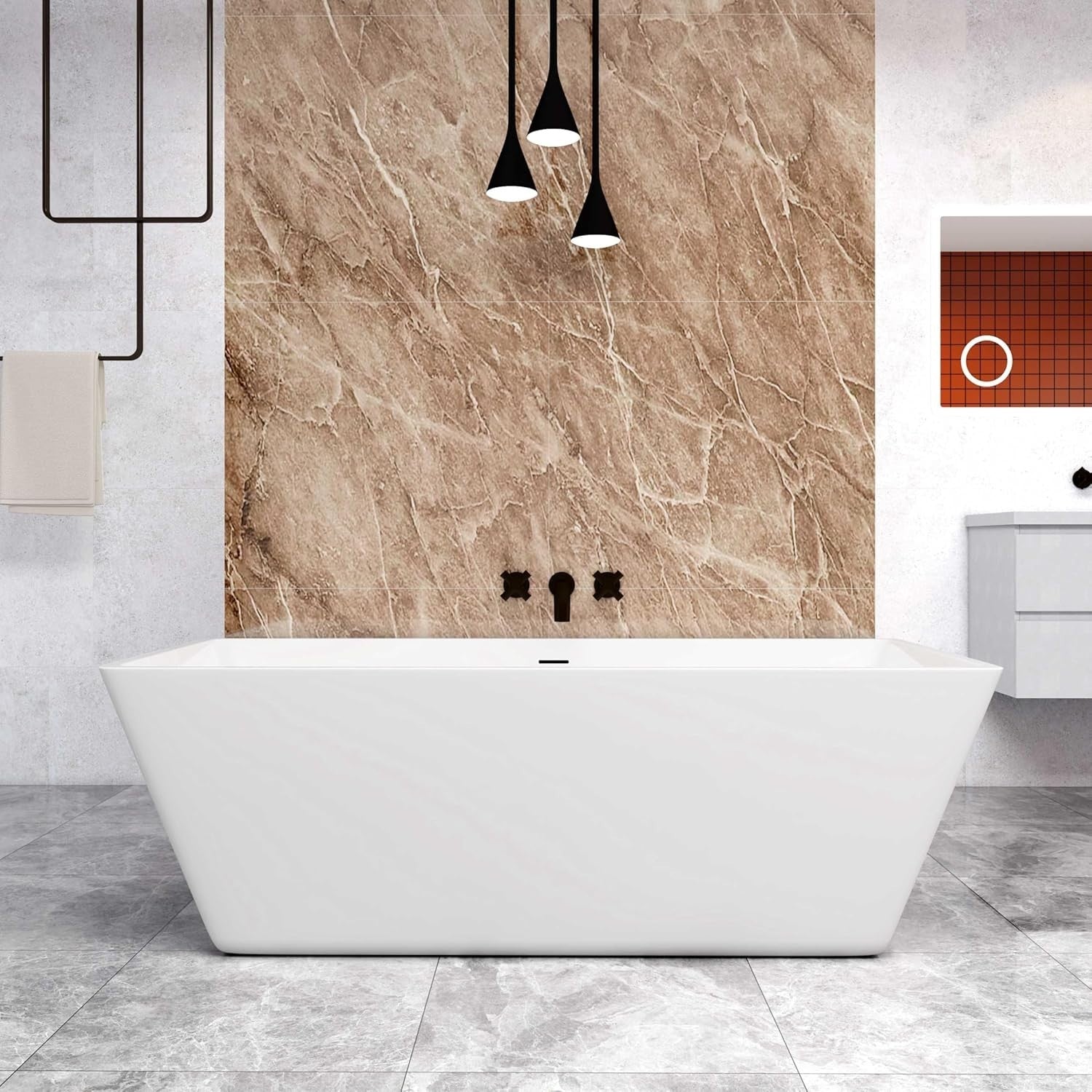 Luxury 1700x800mm Freestanding Double Ended Bathtub Gloss White Acrylic
