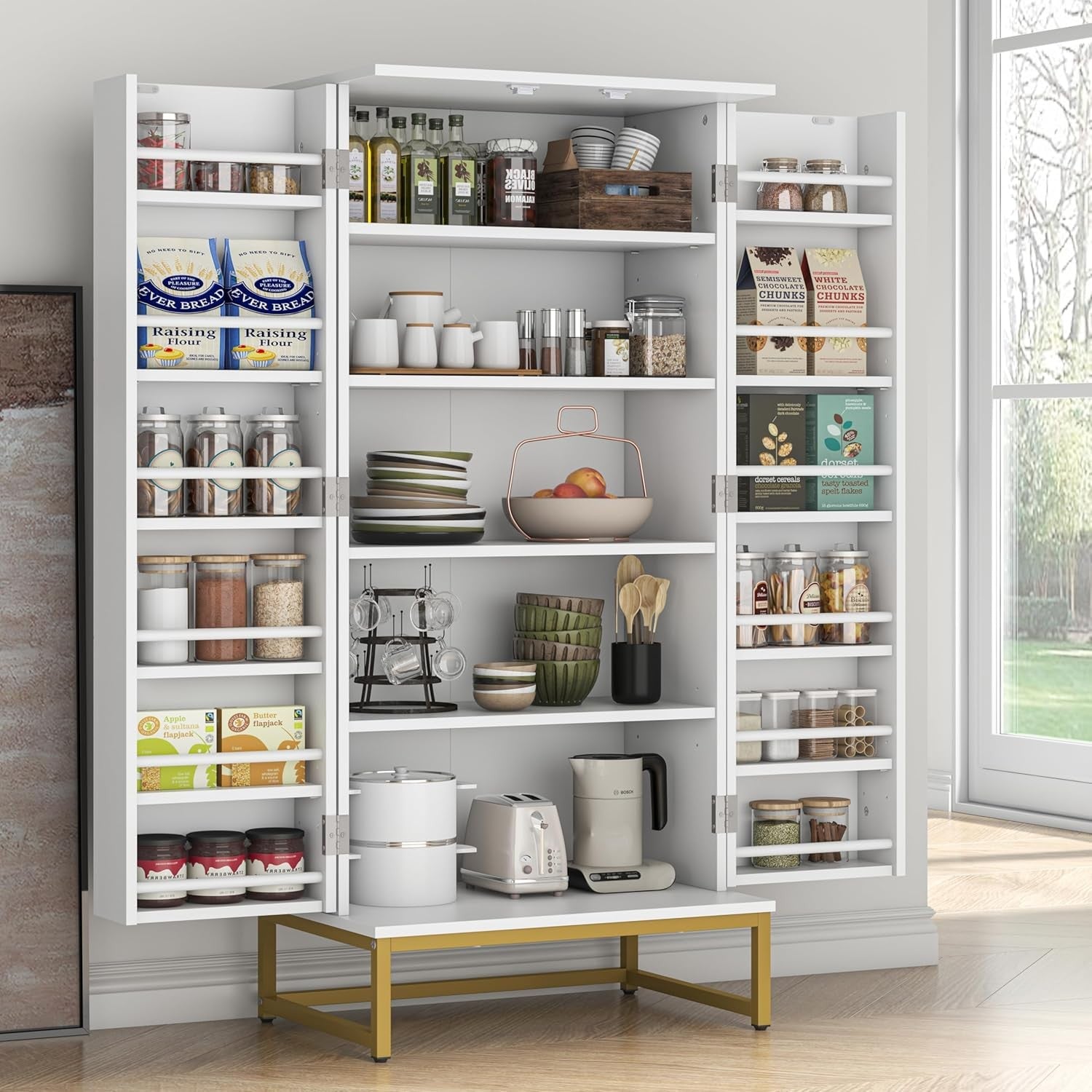 Luxury Gold Kitchen Cupboard 51” Freestanding Pantry Storage Cabinet