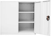 Grey White Metal Office Storage Cabinet 2 Door Cupboard 3 Shelves 90cm