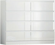 Modern 8 Drawer White Gloss Chest, Minimalist Bedroom Storage Dresser Unit