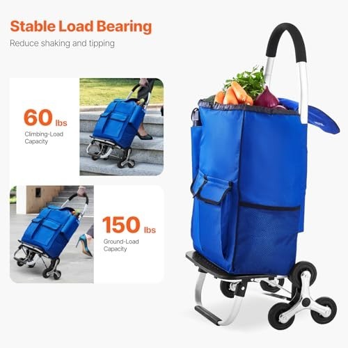 36L Folding Stair Climber Trolley Cart Grocery Laundry Handcart Blue