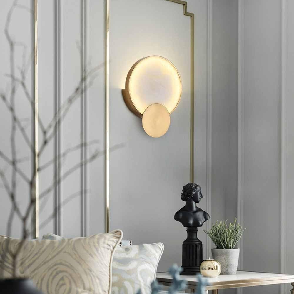 Gold Alabaster Marble Wall Sconce - Modern Twin Round LED Lights