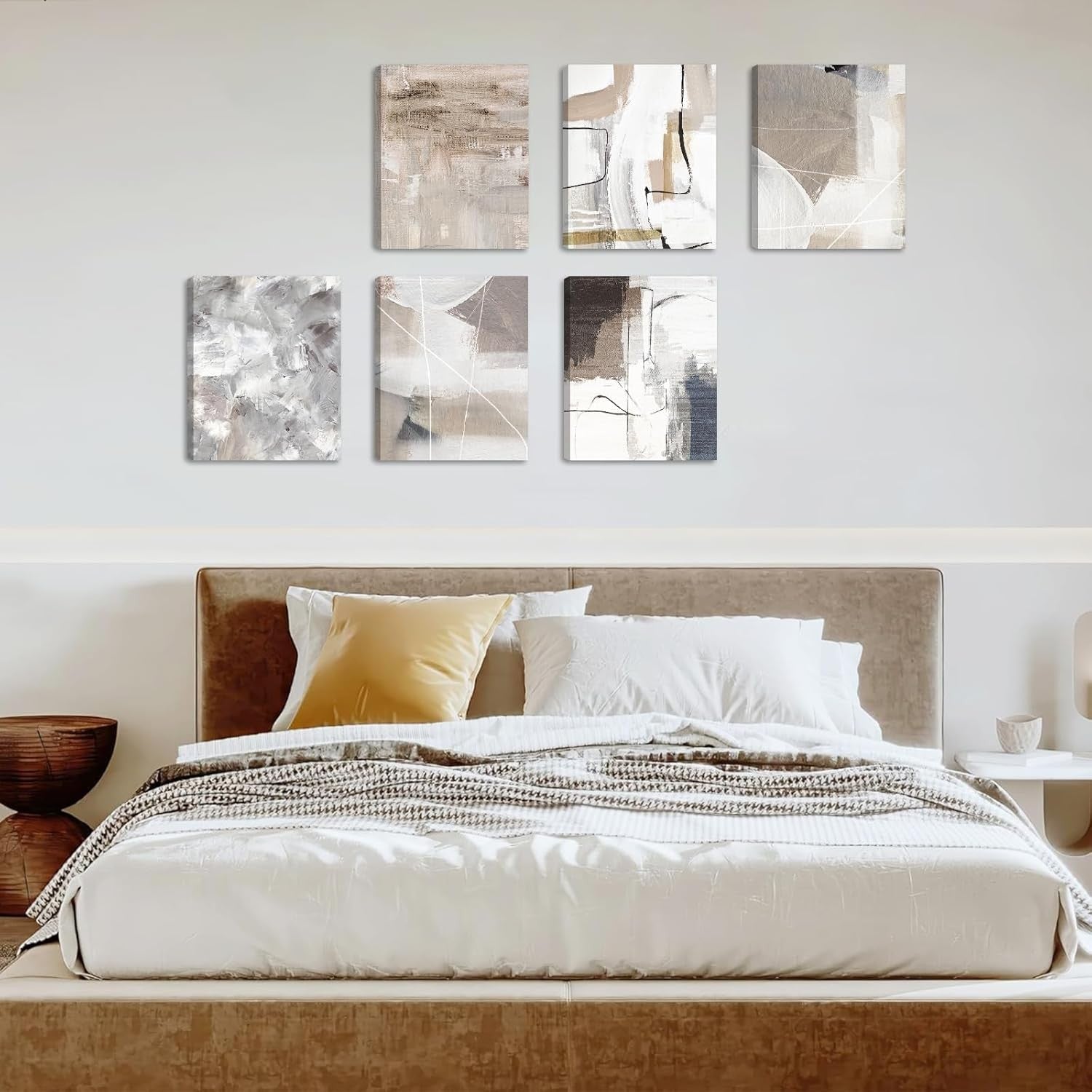 Abstract Wall Art Set of 6 Framed Black White Canvas 8x10in