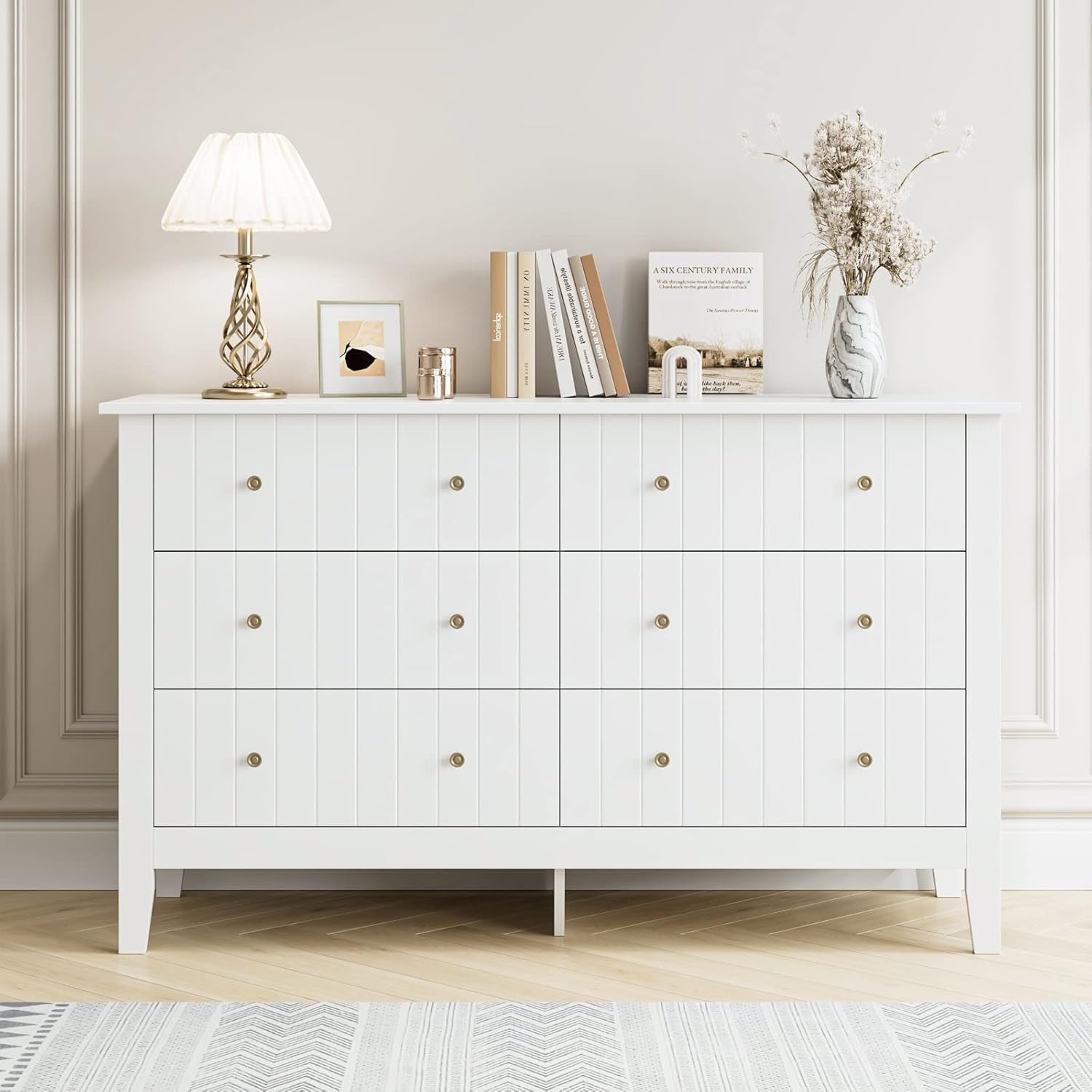 White 6 Drawer Chest Sideboard Wooden Storage Cabinet Bedroom Organizer