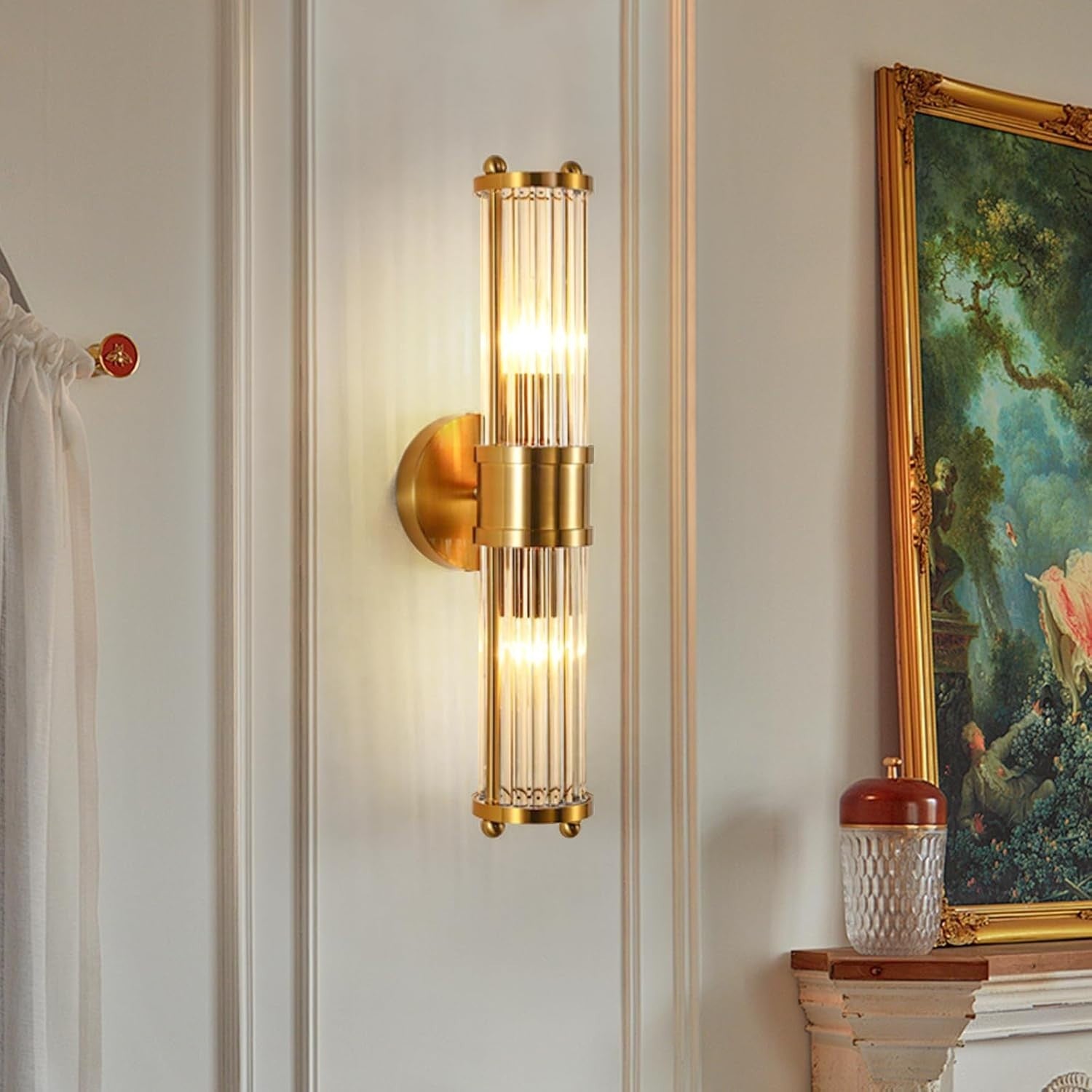 Gold Glass Wall Sconce LED Light Vintage Modern Lamp for Bedroom Bath