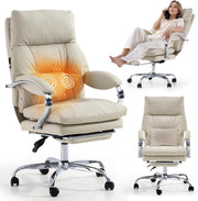 Heated Massage Office Chair Recliner Footrest Ergonomic High Back White