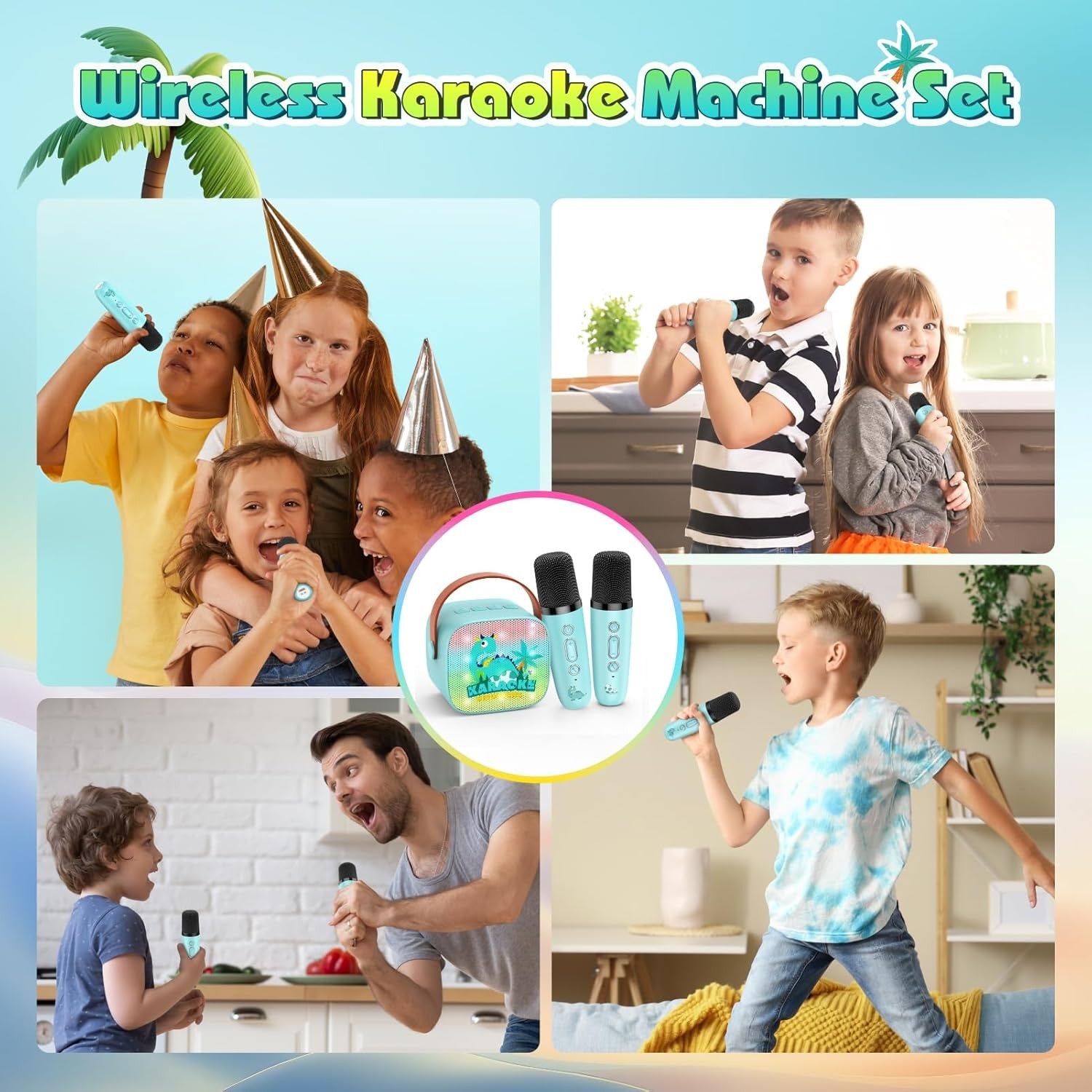 Dinosaur Kids Karaoke Machine Bluetooth Speaker 2 Mics Boys
