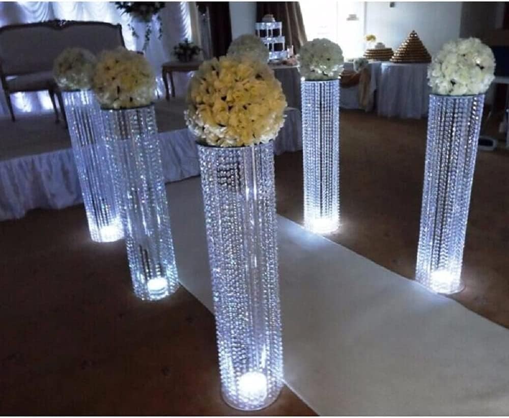 Silver Crystal Wedding Flower Stand Pair 90cm Tall Event Table Centrepiece