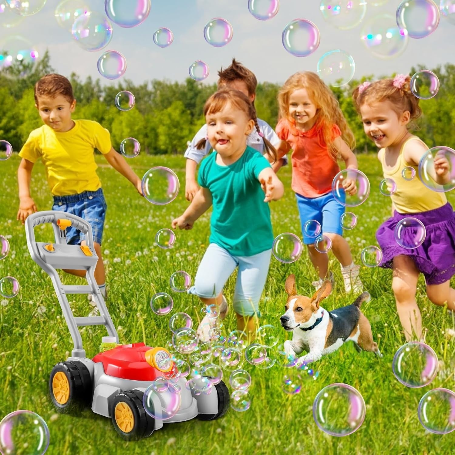 Lawn Mower Bubble Machine with Light Music Kids Push Toy