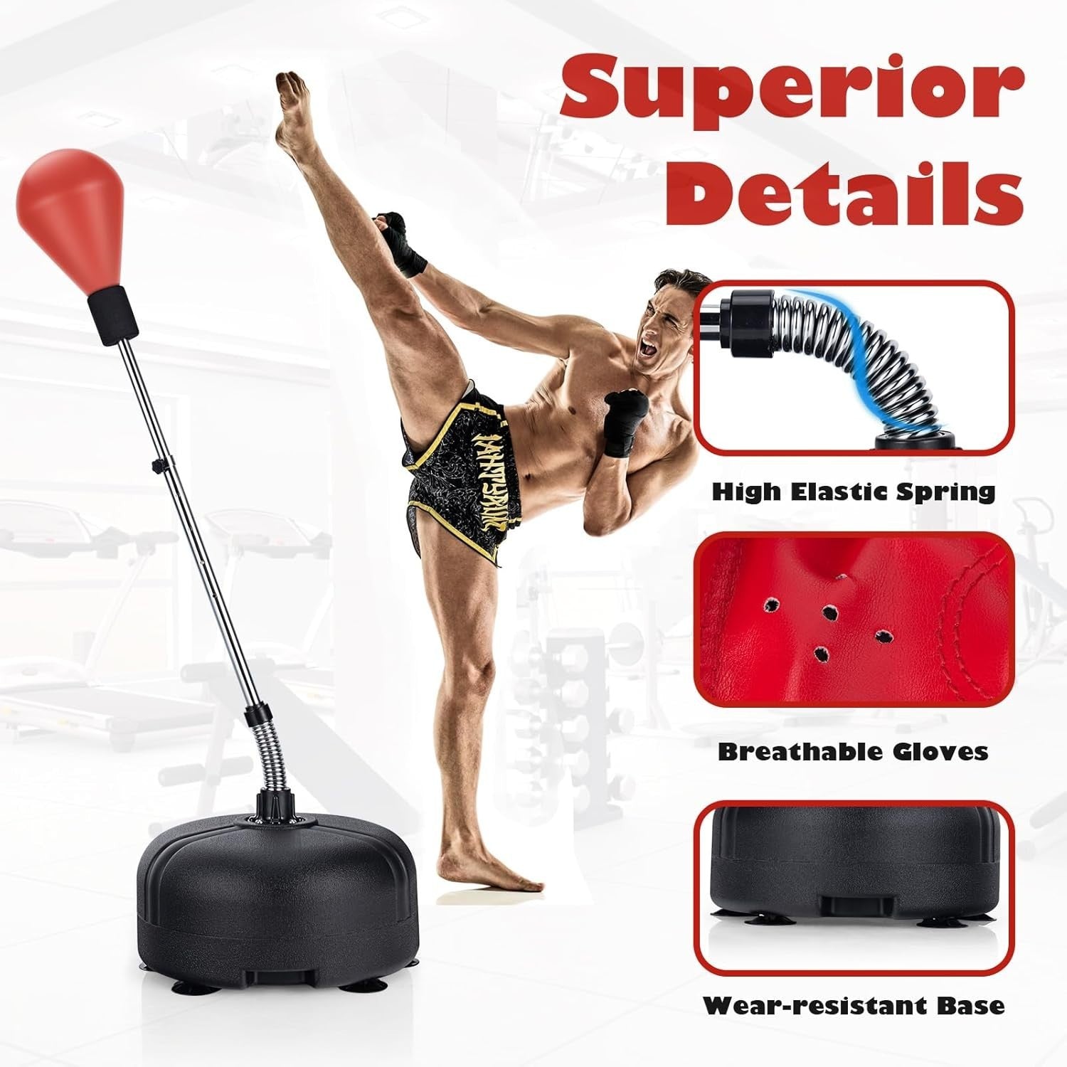 Freestanding Boxing Reflex Bag Adjustable Height Punch Ball Gloves Set