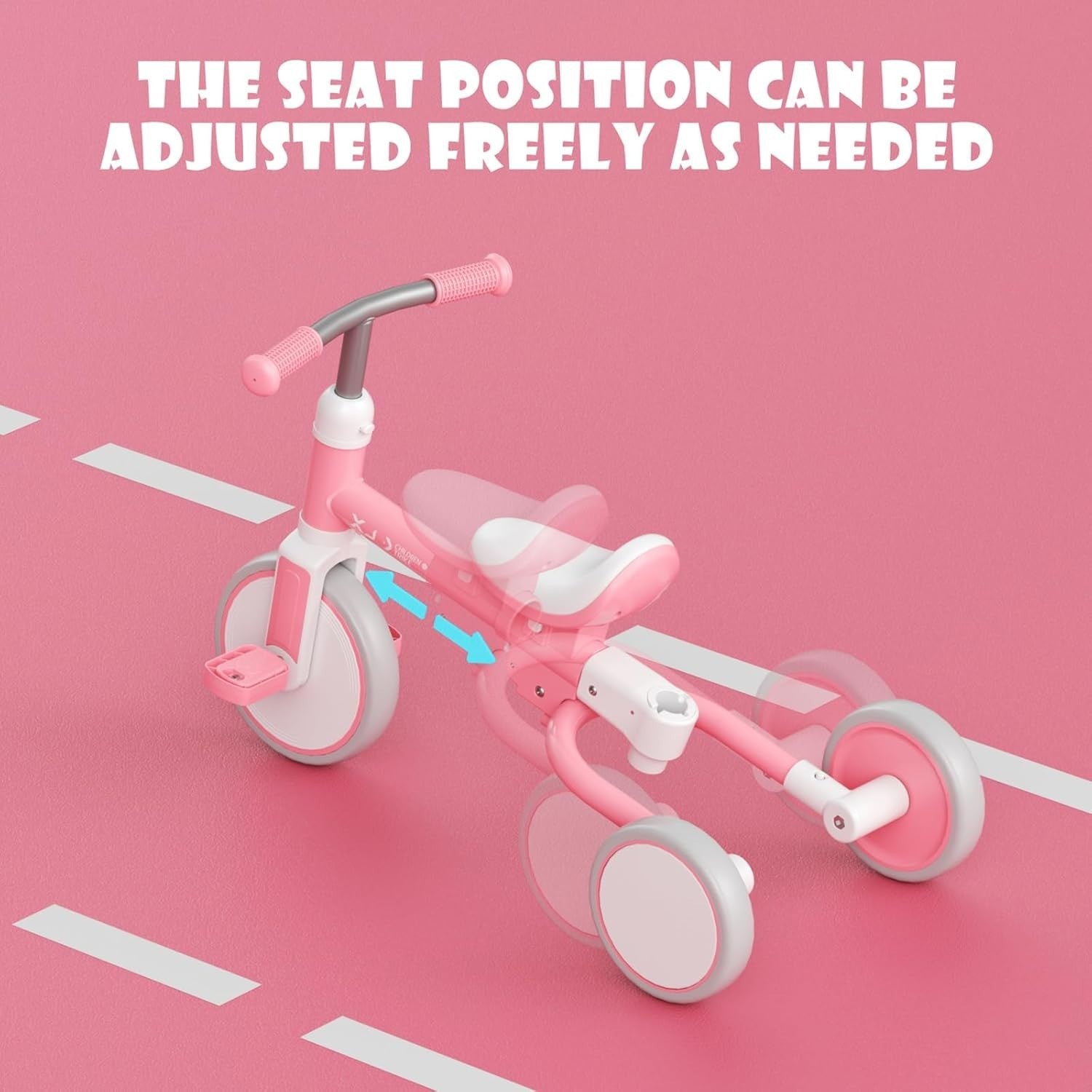 5 in 1 Toddler Tricycle Balance Bike Adjustable Push Handle Pink 1-3Y