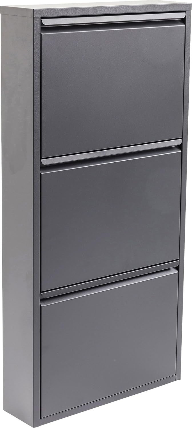 Slim Grey Shoe Cabinet 3 Flip Compartments Space-Saving Storage Rack
